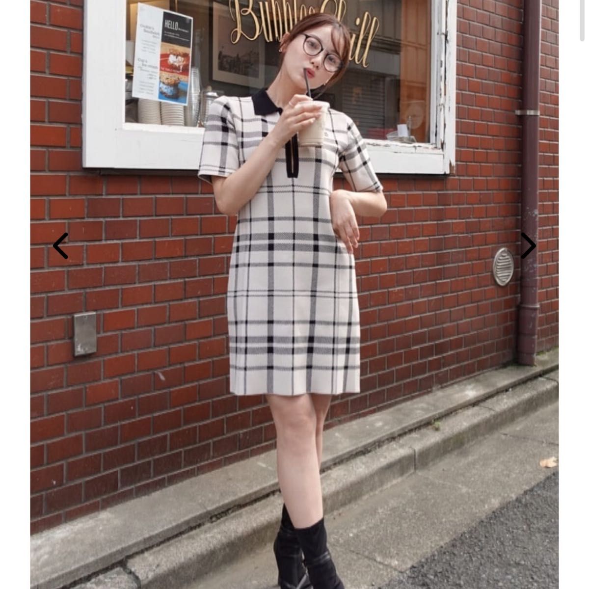 新品 her lip to Trois Logo Knit Mini Dress チェック ニット ミニ