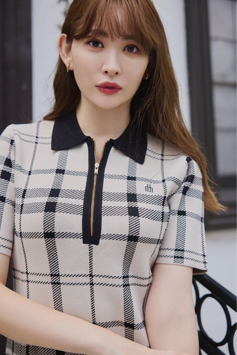 新品 her lip to Trois Logo Knit Mini Dress チェック ニット ミニ