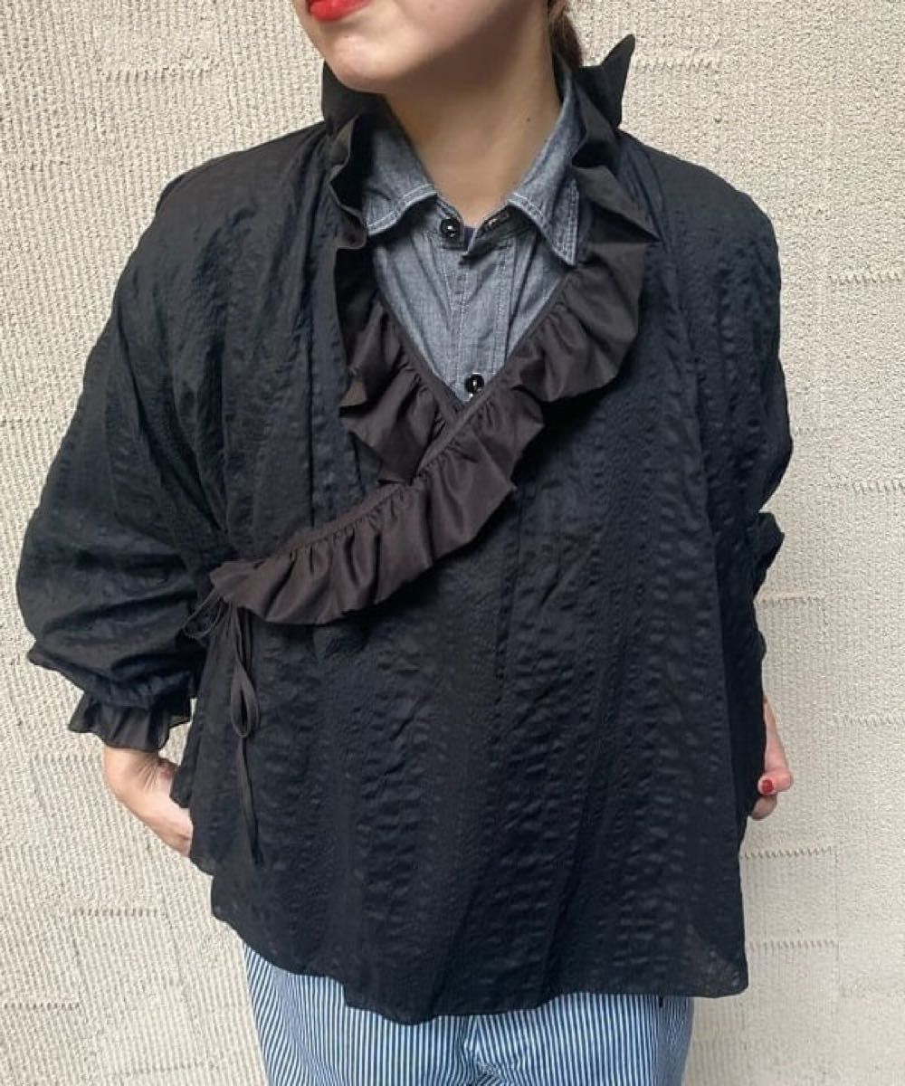 最終セール 新品 BEAMS JAPAN 別注 TORI-TO アシメフリルブラウス 日本