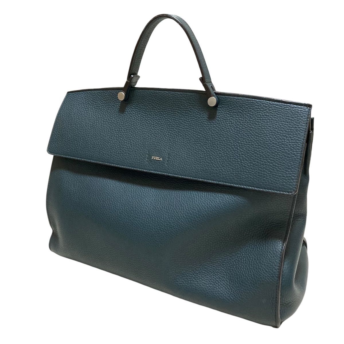 FURLA メルキュリオ ビジネスバッグ ブリーフケース シボ革 ネイビー