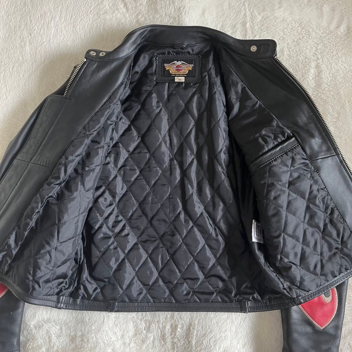 美品】HARLEY DAVIDSON レザーライダースジャケット ファイヤー 刺繍