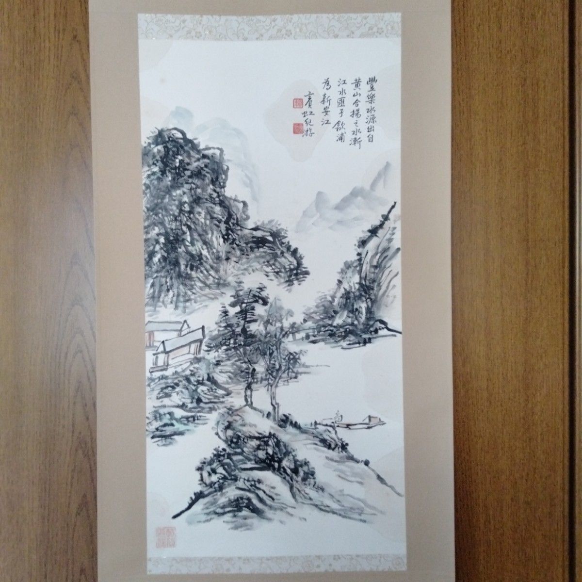 中国絵画 山水画掛軸 中国骨董【山水画】画面サイズ縦約84センチ横約32