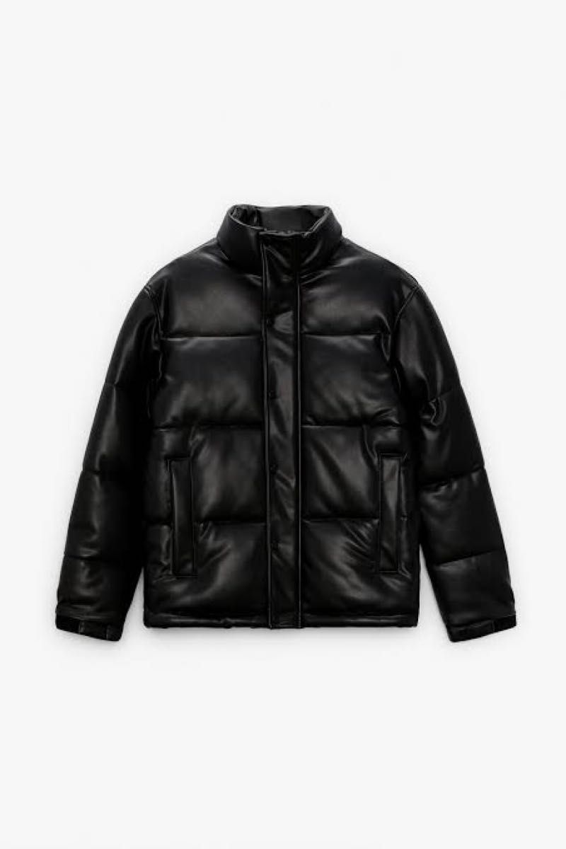 ZARA フェイクレザー ダウンジャケット L ブラック｜Yahoo!フリマ（旧