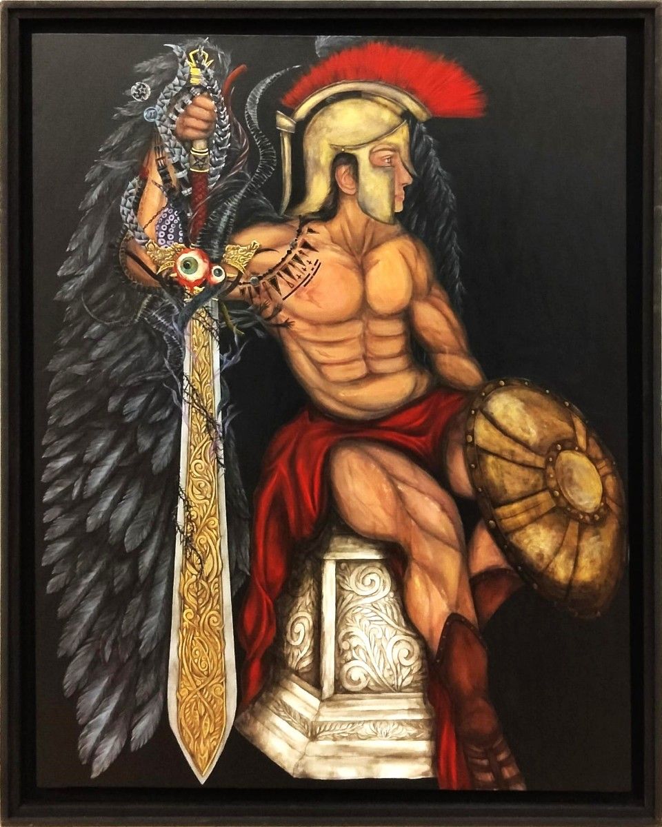 絵画展入選作】悪魔に魂を売る剣闘士 / 117×91㎝ F50 モダンアート