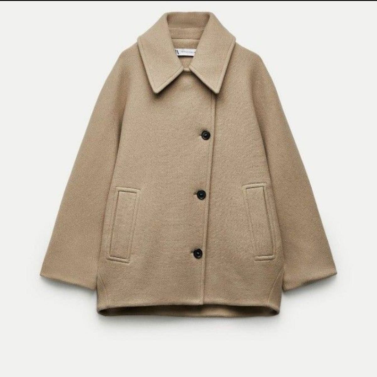 新品未使用 タグ付き ZARA クロップド MANTECO ウール コート ブラウン