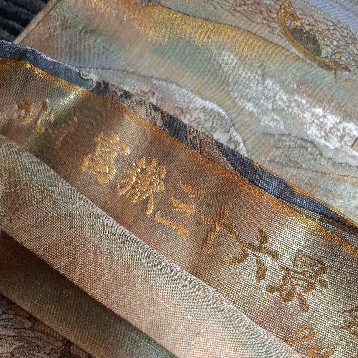 袋帯】北斎 富嶽三十六景 全通全景図 24金プラチナ二重箔 金糸