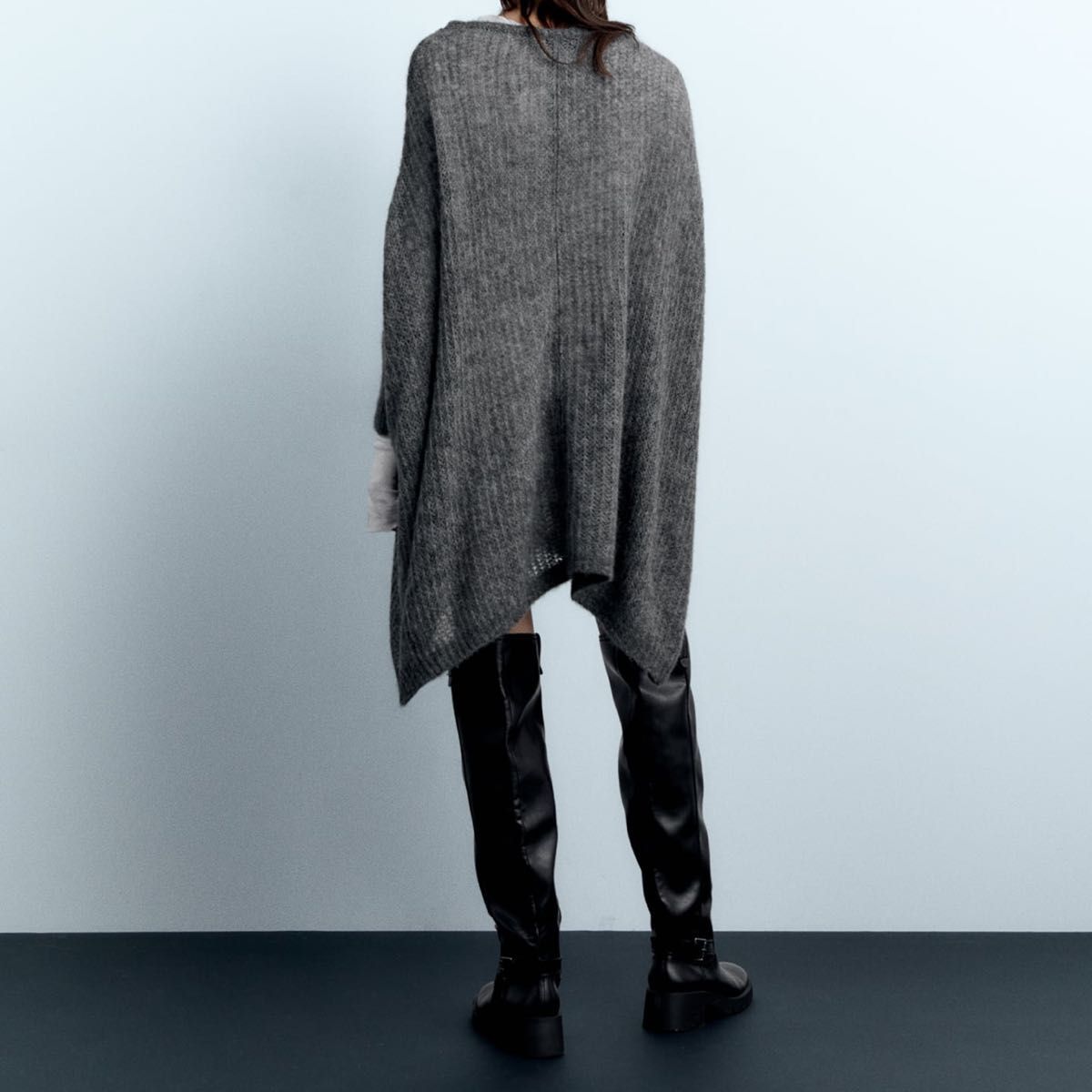 ZARA ケープ スタイル セーター オープン ニット M 新品タグ付き GRAY