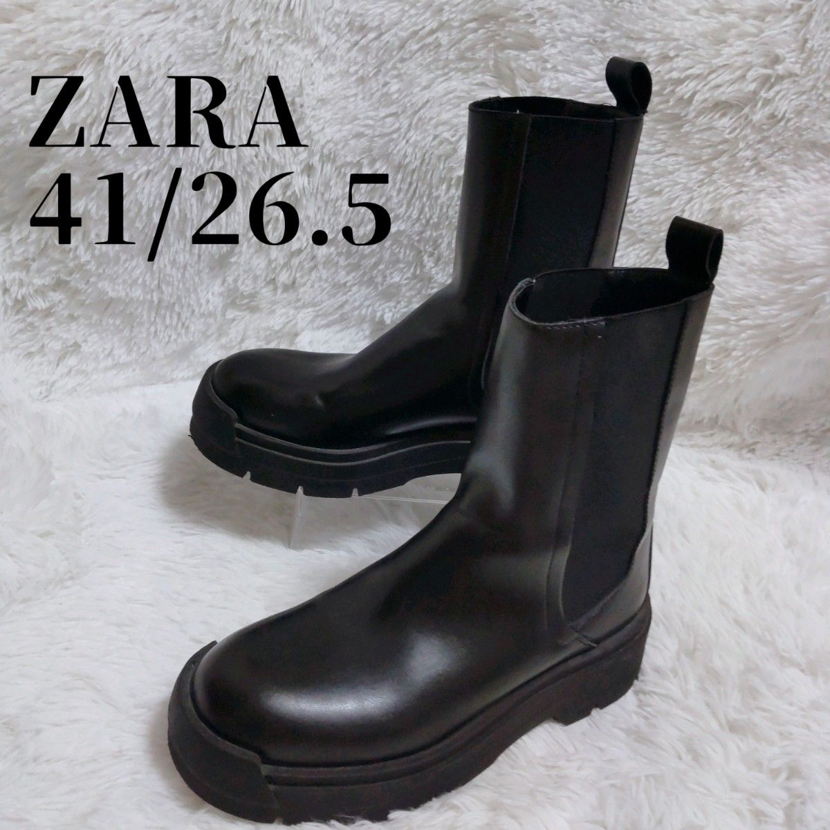 極美品 ZARA ザラ サイドゴアブーツ 履きシワ無し トラックソール 黒