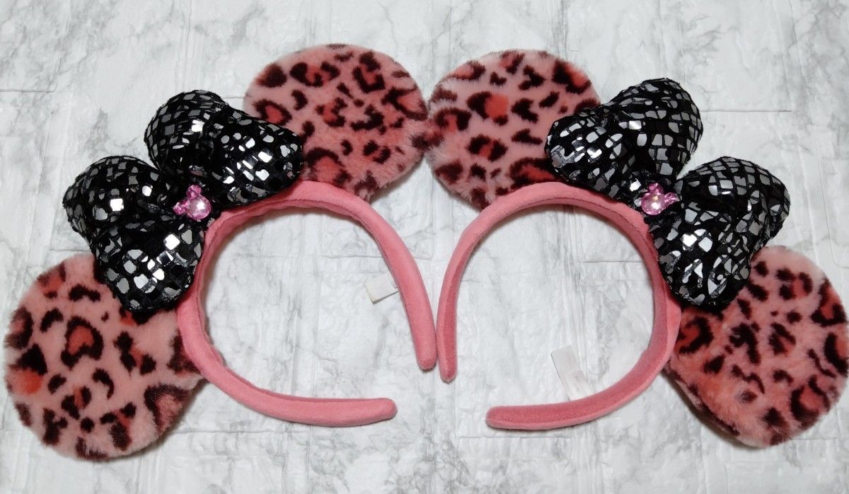 ペア】ディズニー ミニー ヒョウ柄 ピンク カチューシャ 2個セット