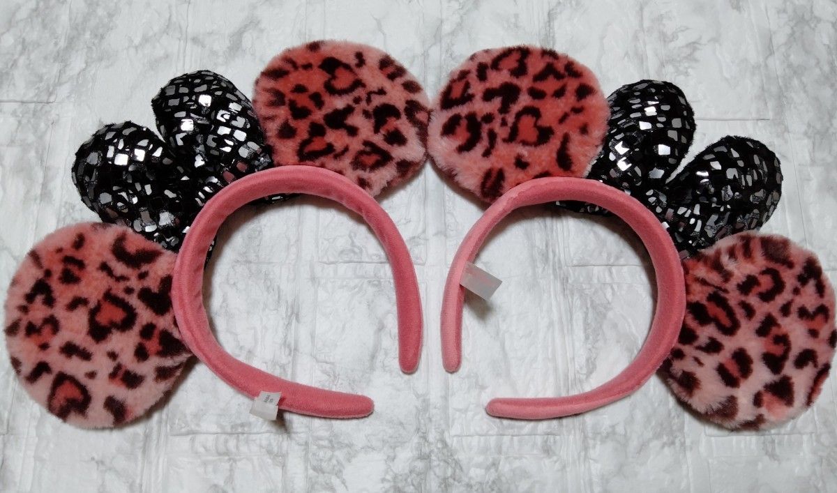 ペア】ディズニー ミニー ヒョウ柄 ピンク カチューシャ 2個セット