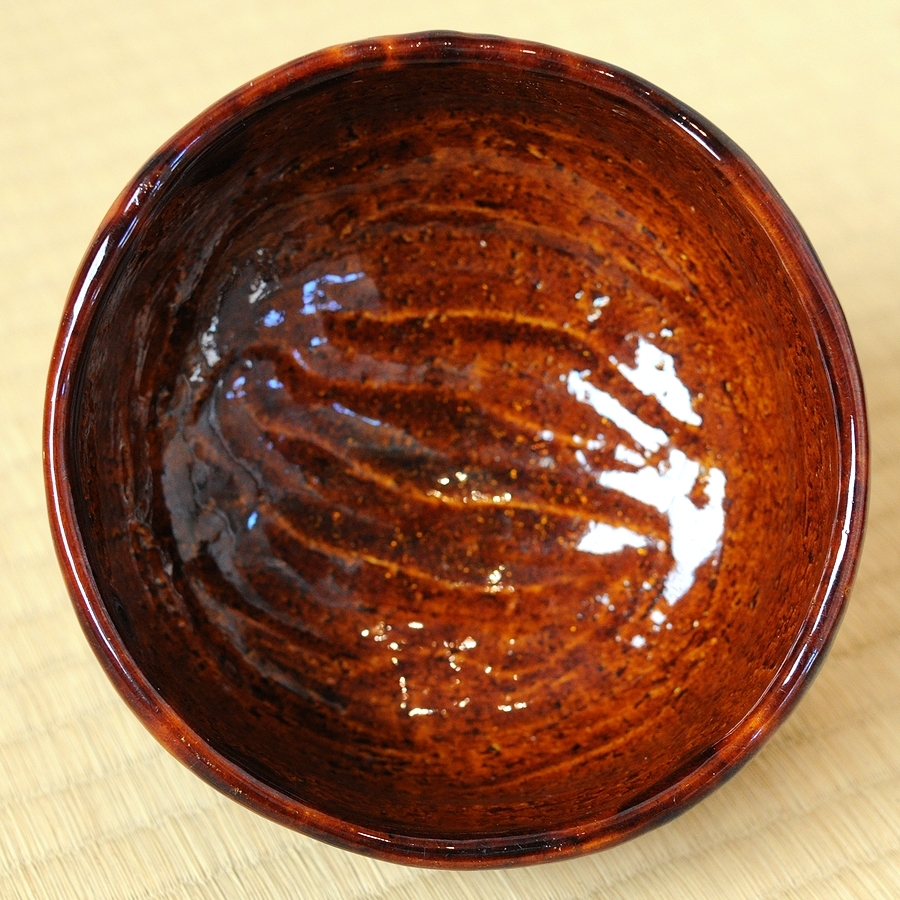 九代 大樋長左衛門 花菖蒲絵 茶碗 （ 飴釉 9代 大樋焼 ）｜Yahoo