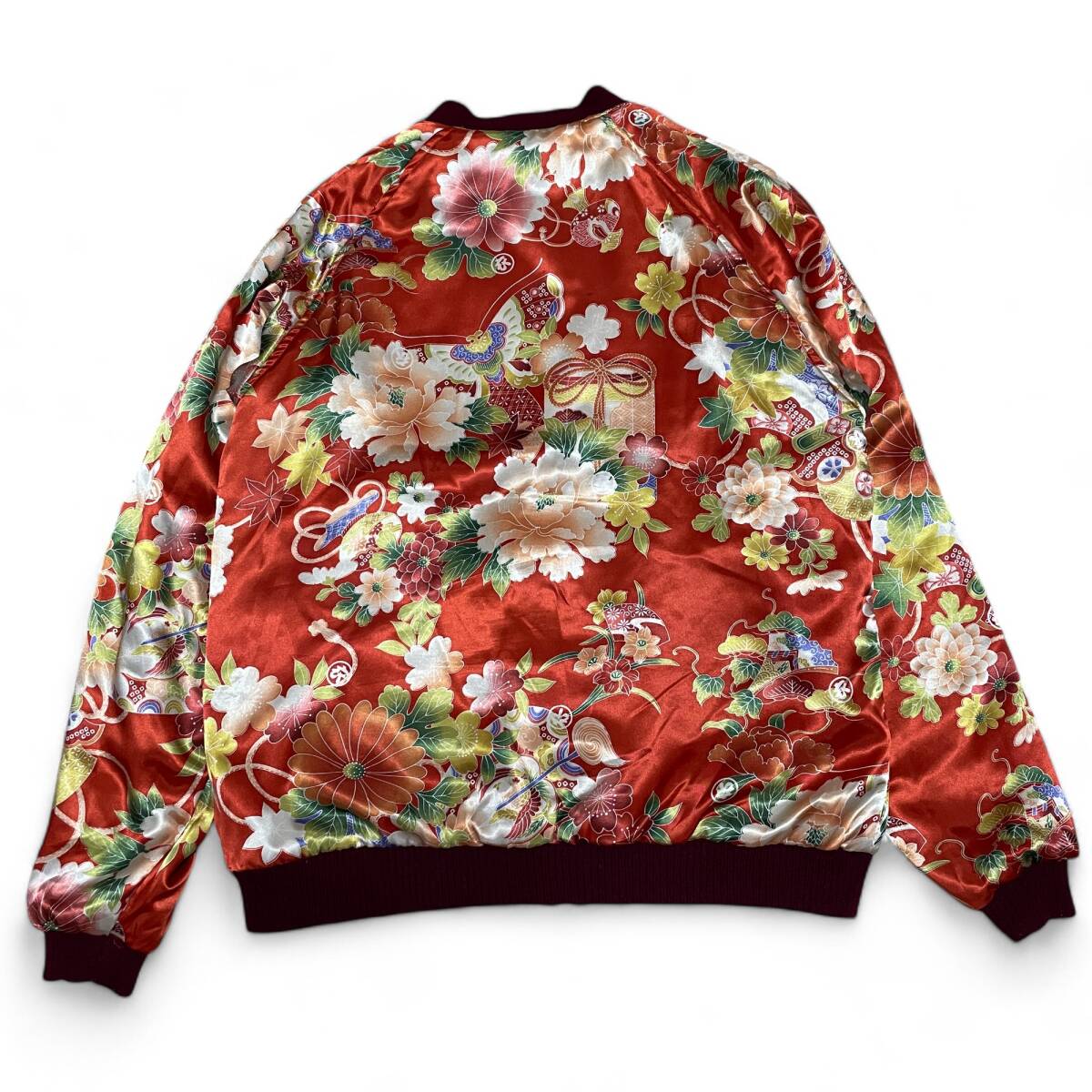 オスティアジャパン衣 リバーシブル ベロアスカジャン 刺繍 和柄 赤紫