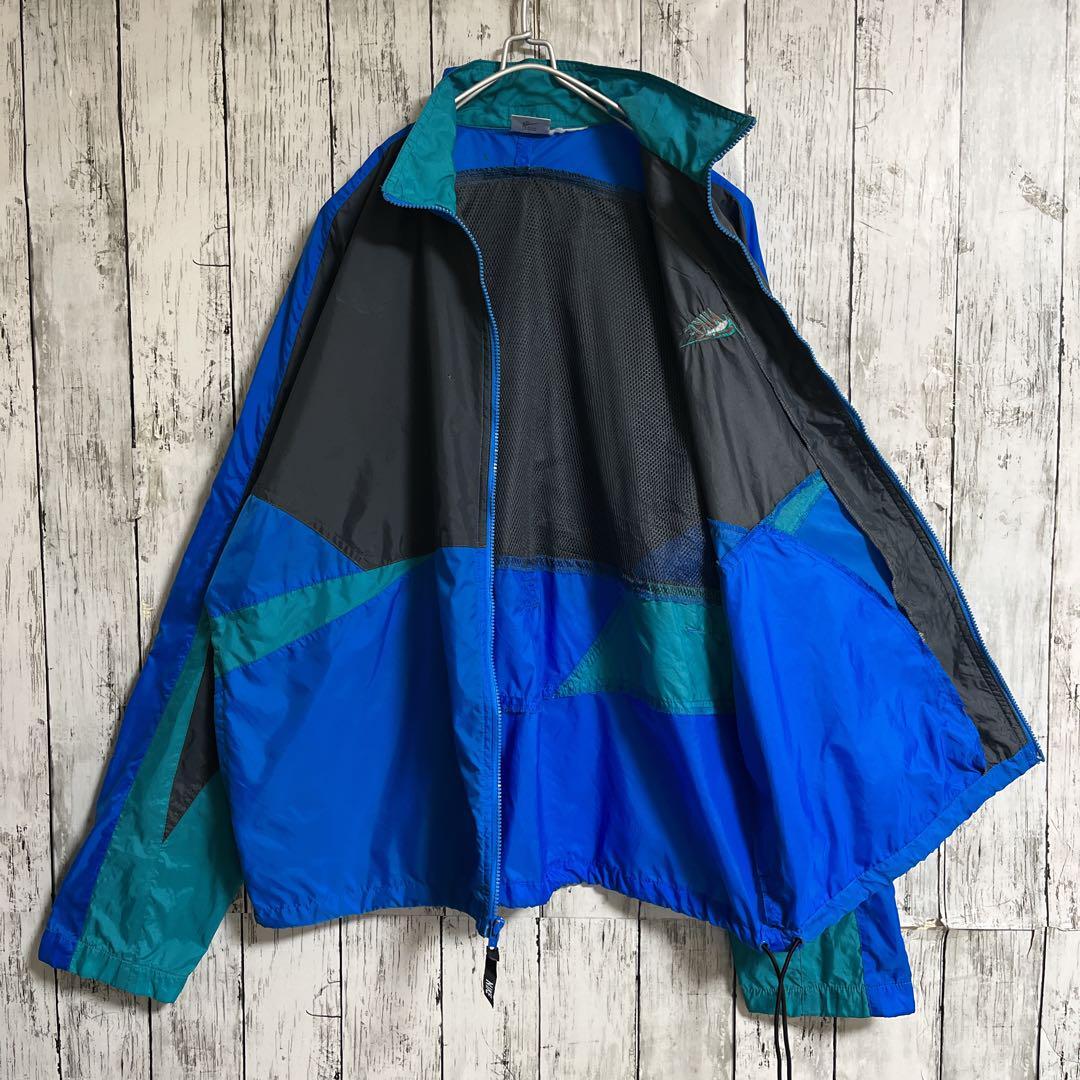 90's NIKE ナイキ 銀タグ ナイロンジャケット L相当 青グレー緑 ワン