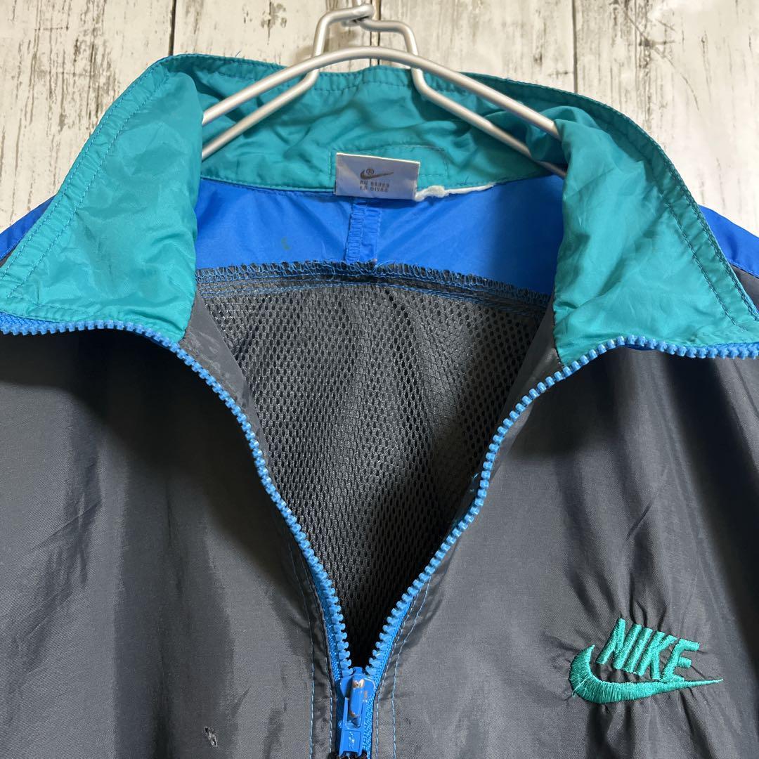 90's NIKE ナイキ 銀タグ ナイロンジャケット L相当 青グレー緑 ワン