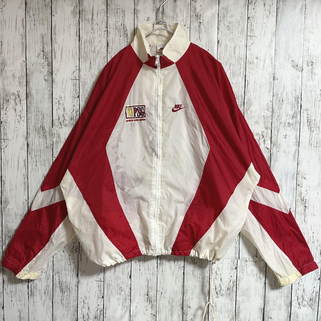 90's NIKE ナイキ 白タグ 銀タグ ナイロンジャケット XL 白赤 ワン