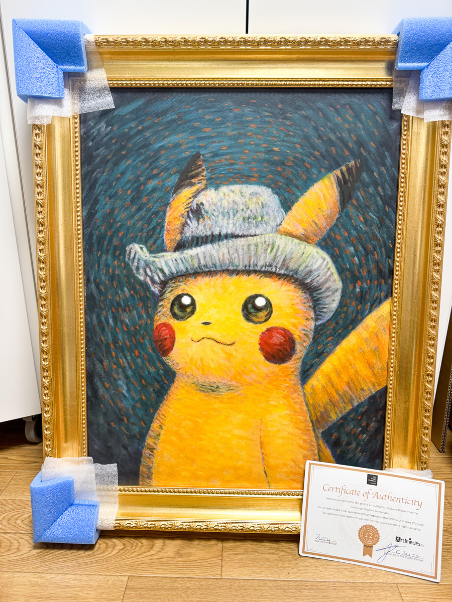 ゴッホピカチュウ キャンバスアート 金枠 絵画 証明書 シリアル有