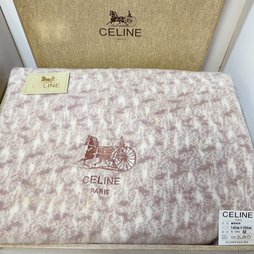 送料無料 即決 未使用 保管品 CELINE セリーヌ 毛布 純毛毛布 毛100