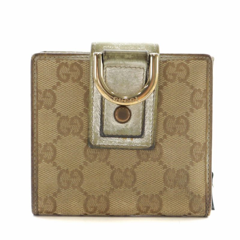 希少 GUCCI グッチ 二つ折り 財布 キャンバス レザー メンズレディース