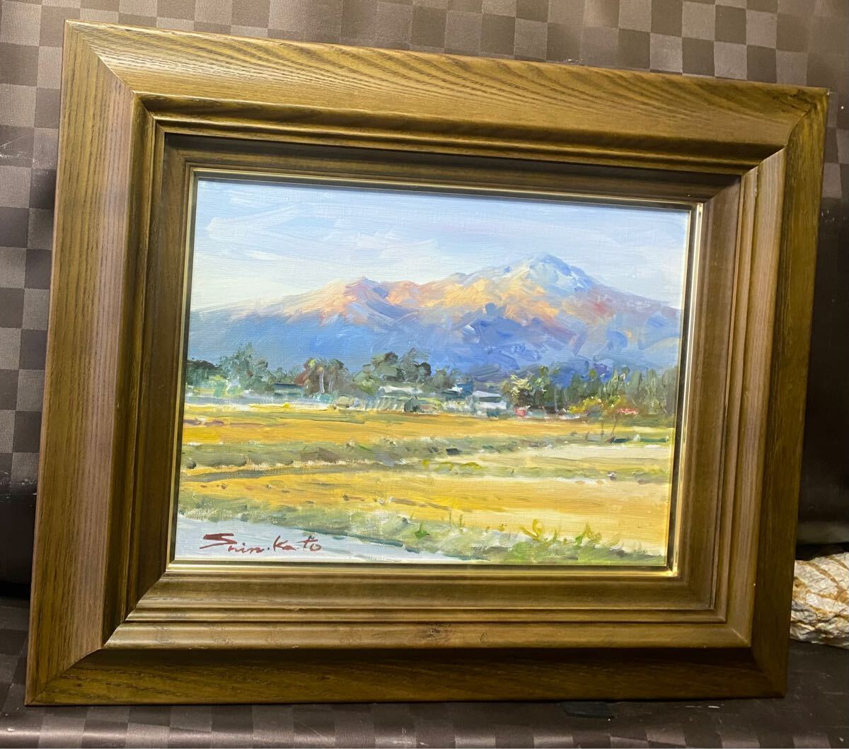 真作】絵画 油彩4号 湾岸に佇む倉庫群 静謐な海辺の風景画 X144 真作