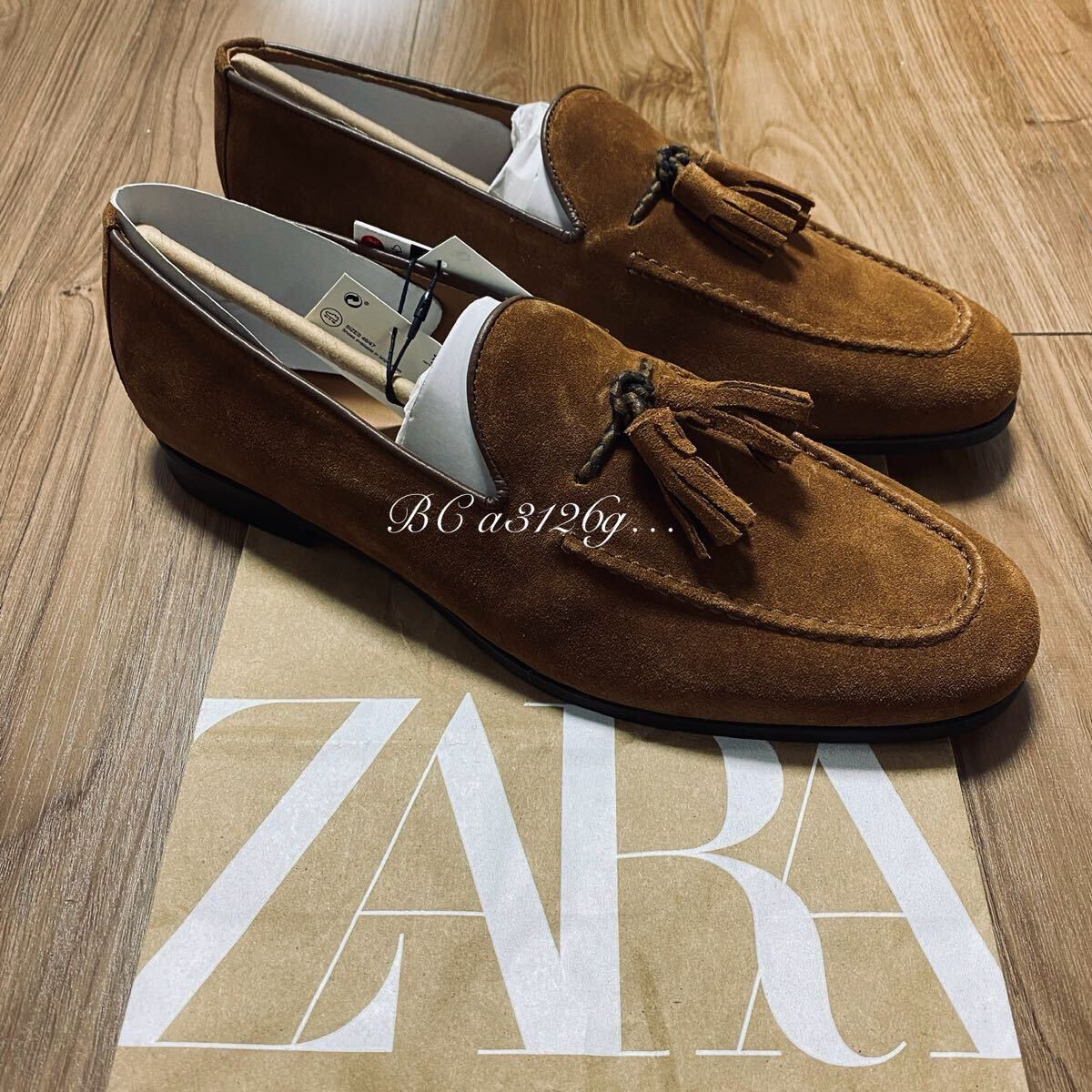 新品 ZARA 本革 タッセルローファー 28 5cm 44 BROWN SUEDE メンズ