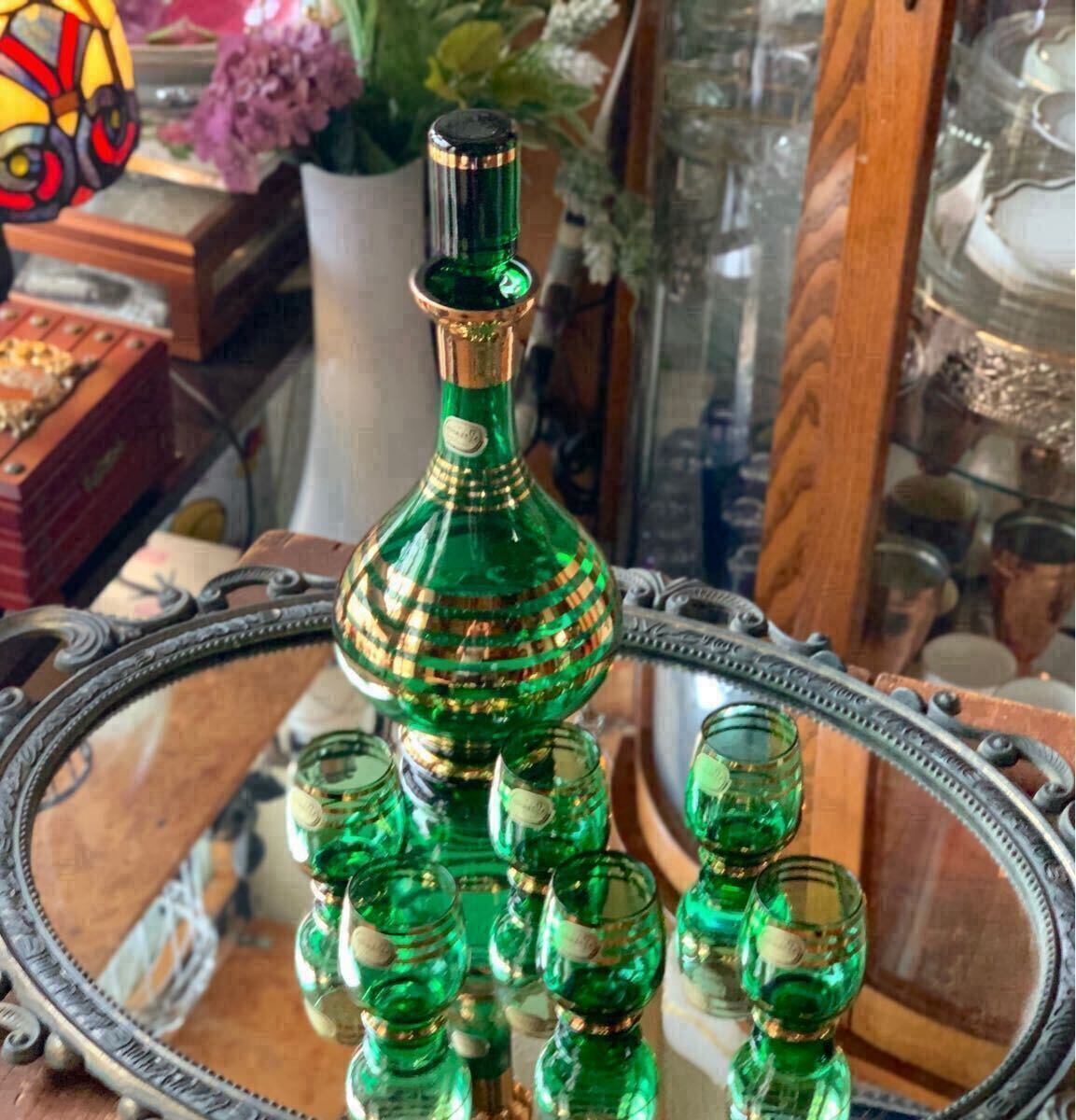 美品ボヘミアングラス デキャンタ ワイングラス6個 レッド 金彩 【仁