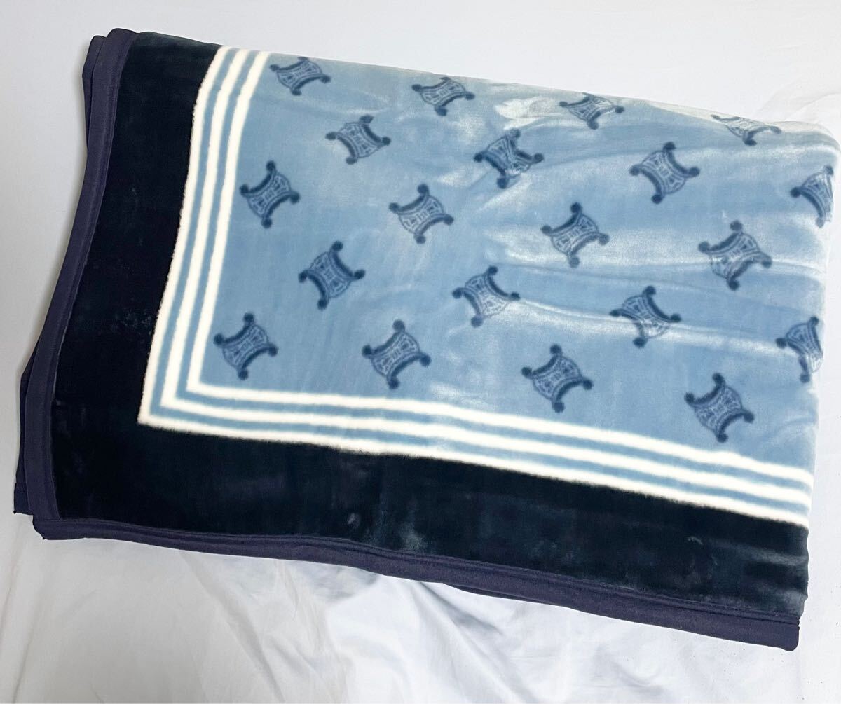 未使用 CELINE セリーヌ アクリルニューマイヤー毛布 ブルー マカダム