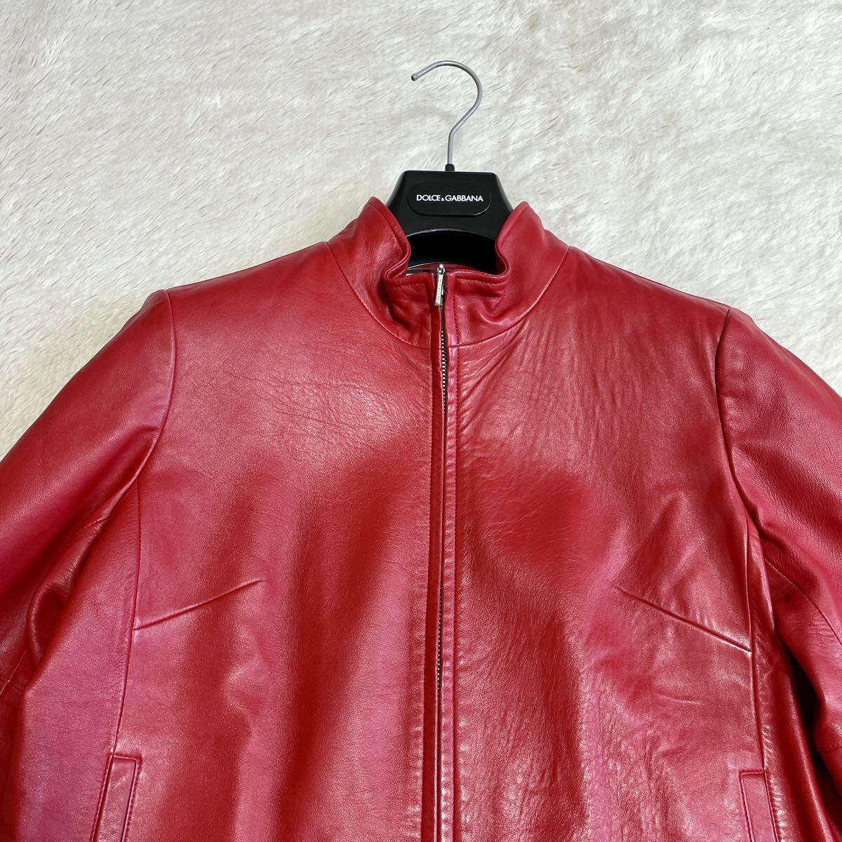 美品 希少 BURBERRY ノバチェック 赤 L レザージャケット ライダース