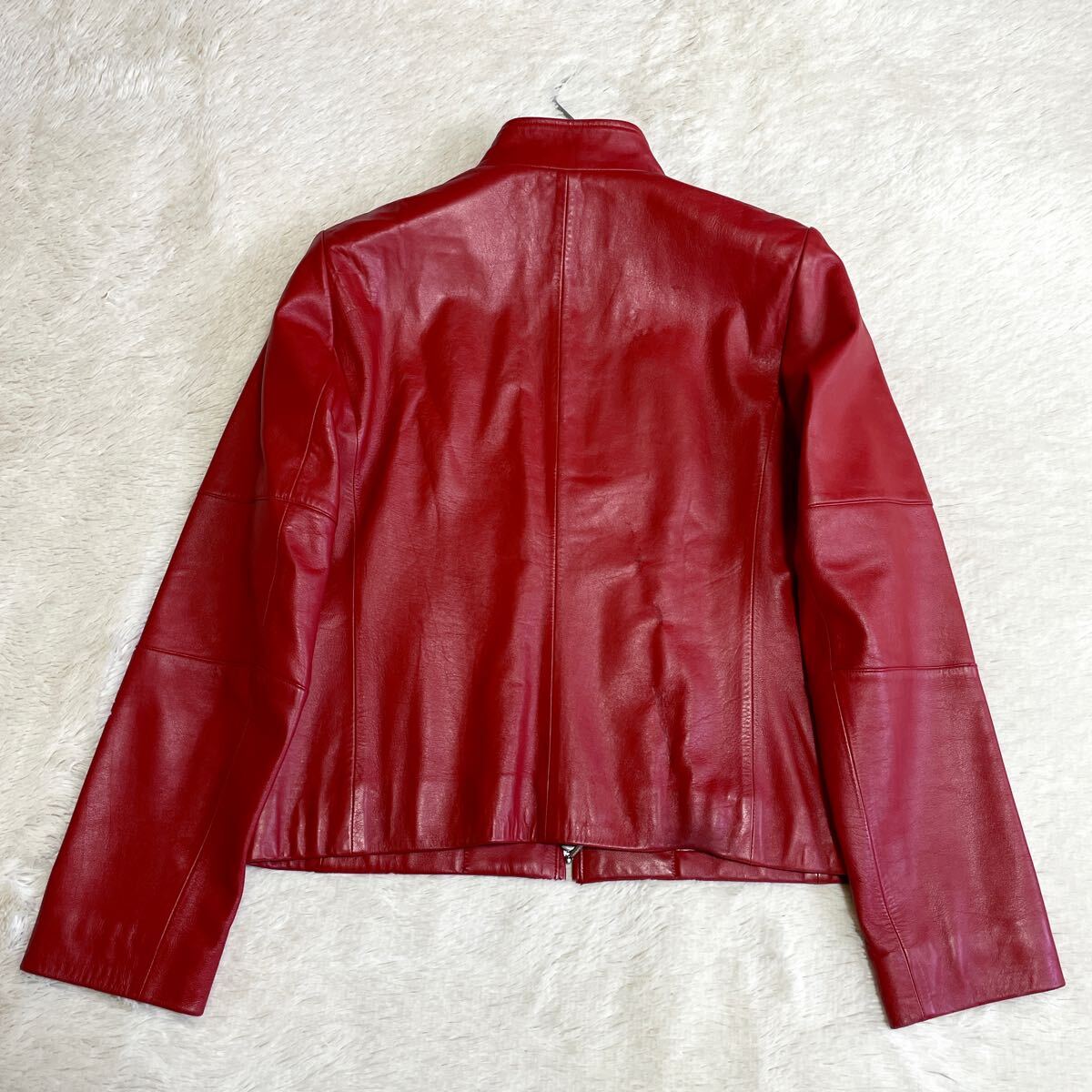 美品 希少 BURBERRY ノバチェック 赤 L レザージャケット ライダース