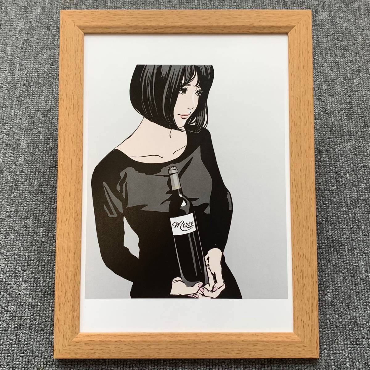 江口寿史『ワインボトルと美女 E』B5サイズ 額入り 貴重イラスト
