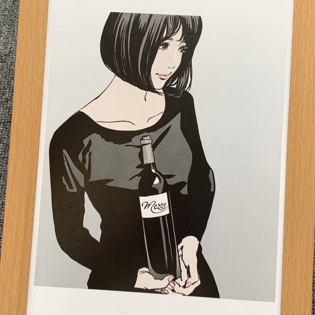 江口寿史『ワインボトルと美女 E』B5サイズ 額入り 貴重イラスト