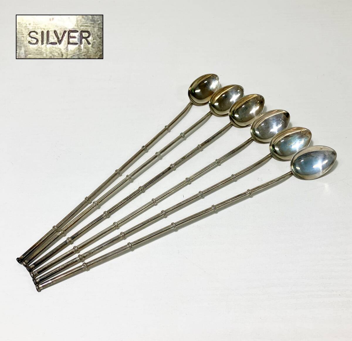 SILVER】 ストロースプーン 6本 SILVER刻印有り 約54g 銀製/シルバー