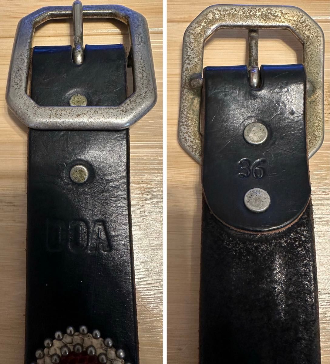 レア DOA シルバースタッズ ブラック(茶芯)レザー ベルト 36インチ