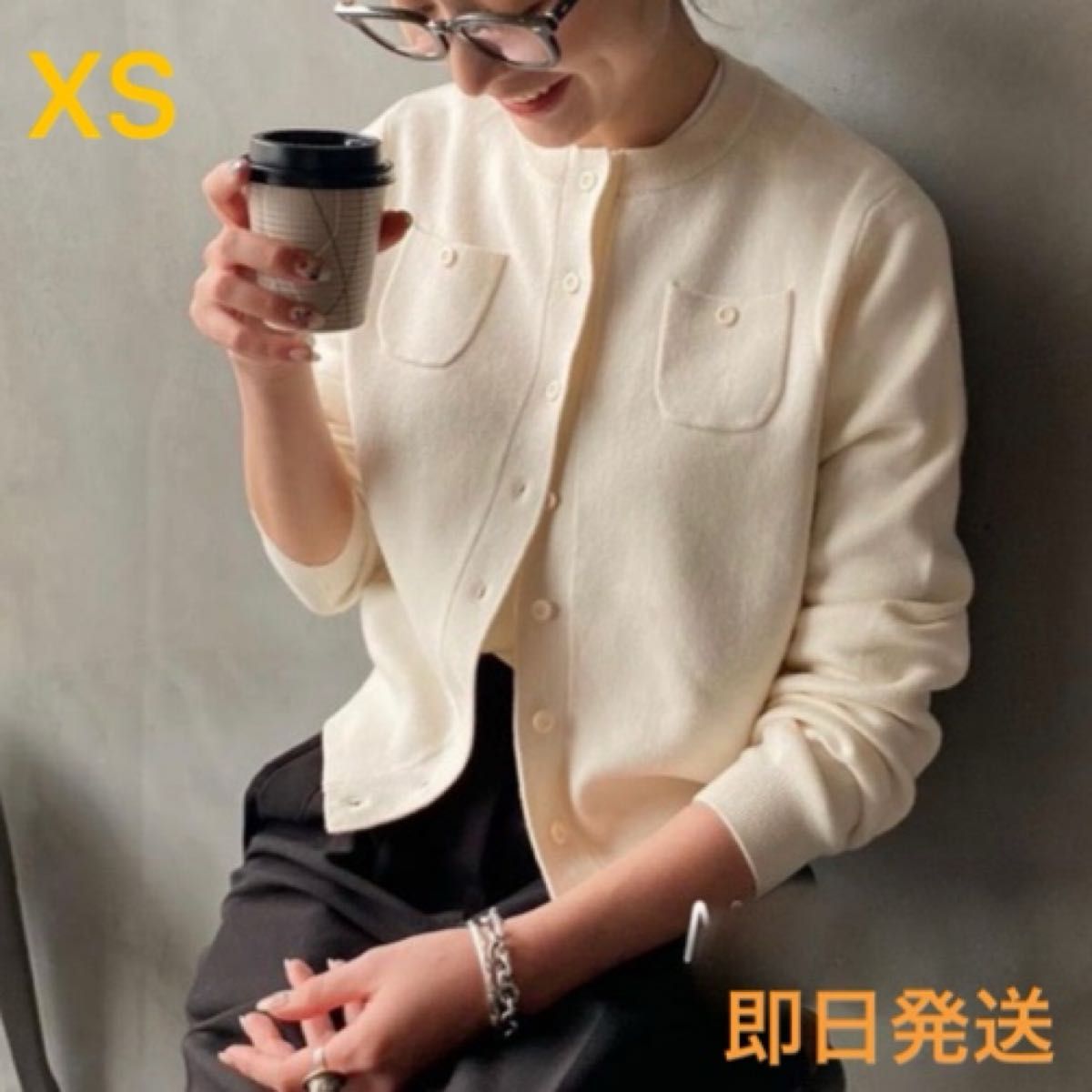 新品 CABaN コットンカシミヤ クルーネックカーディガン XS ベージュ