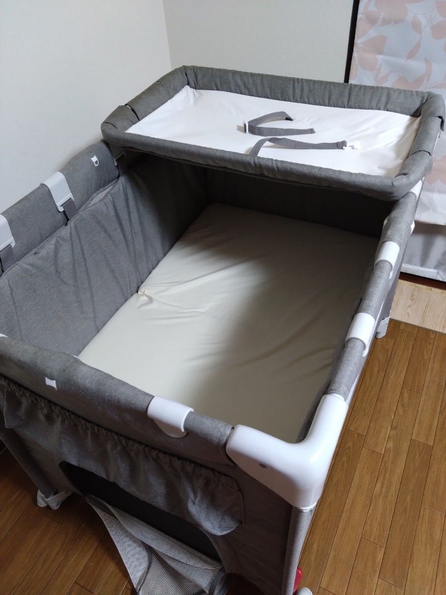 KATOJI ポータブルベビーベッド おむつ替えテーブル付 グレー｜Yahoo
