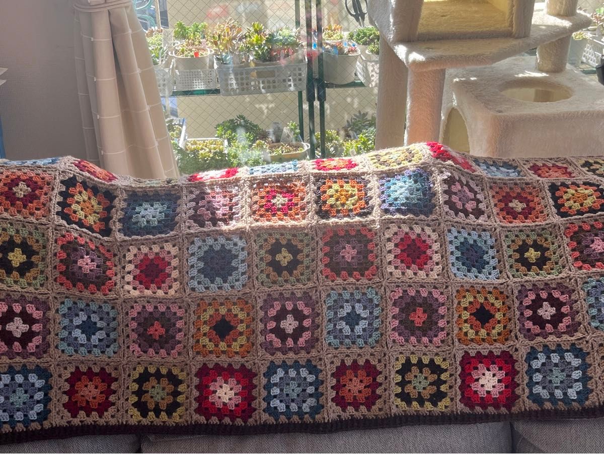 モチーフ編み大型ブランケット マルチカバー(手編み品)｜Yahoo!フリマ
