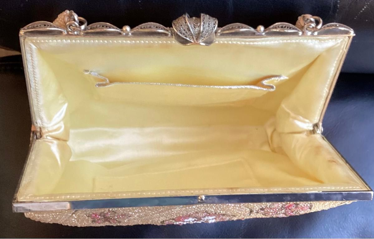 総ビーズバッグ 小さめハンドバッグ 小花 洋装和装バッグ パーティ