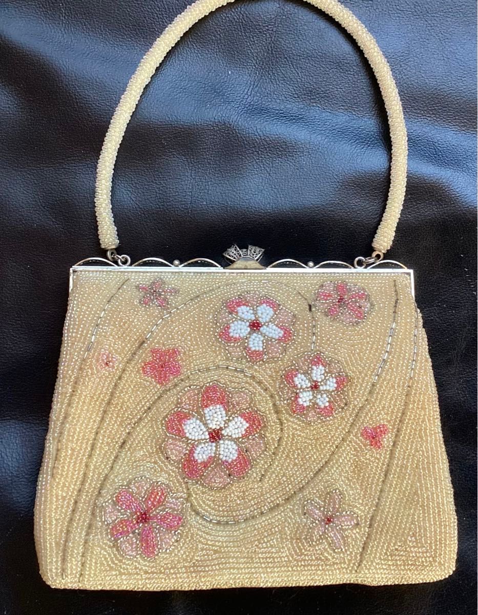 総ビーズバッグ 小さめハンドバッグ 小花 洋装和装バッグ パーティ