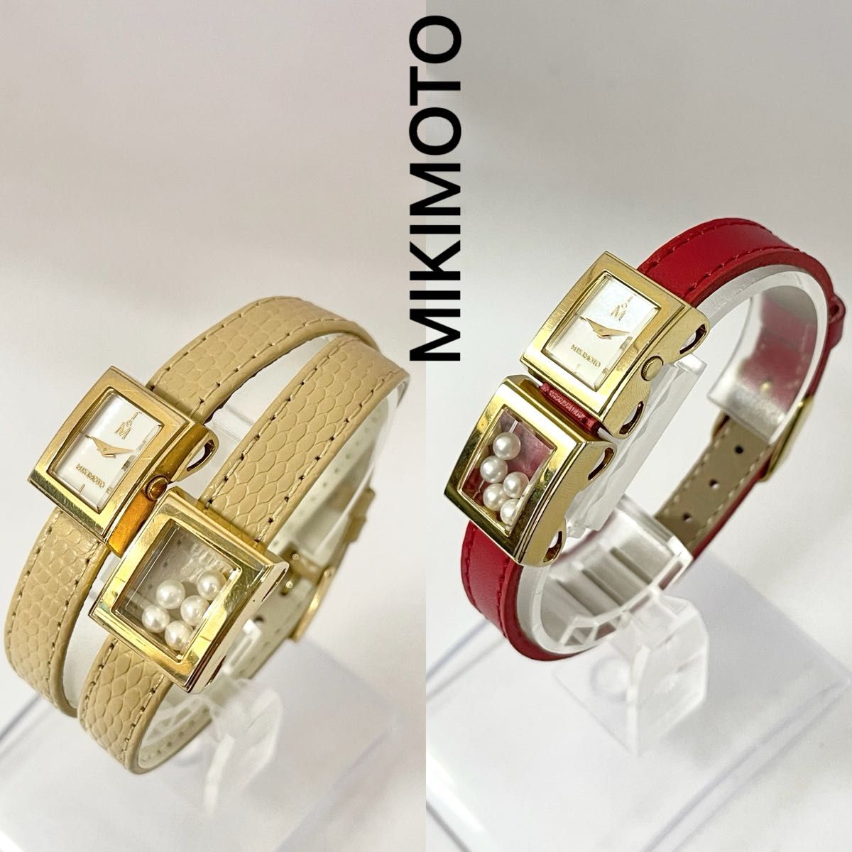 稼働 良品 MIKIMOTO 腕時計 2連ブレス チェンジベルト ミキモト 時計