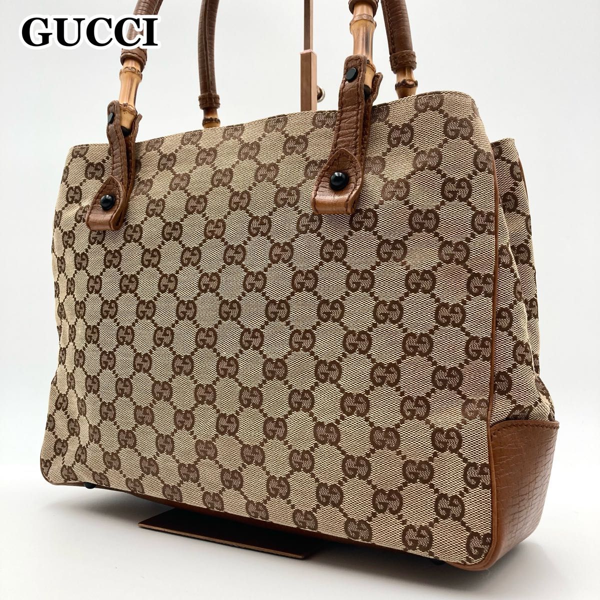 ✨極美品✨】グッチ ハンドバッグ GGキャンバス レザー ブラウン 極美