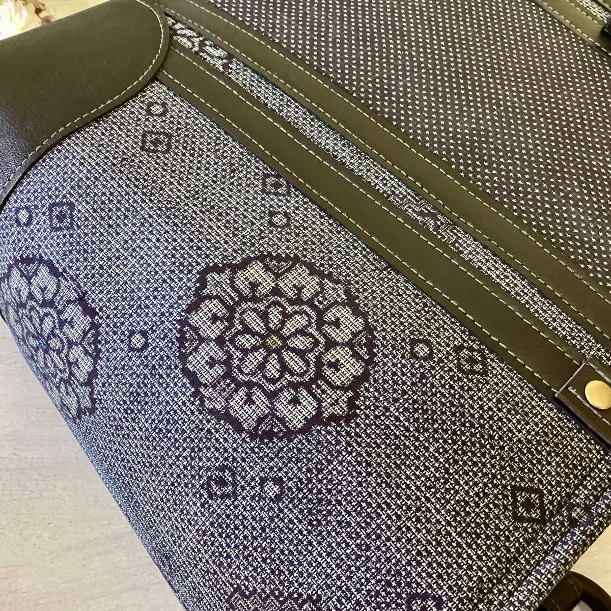 大島紬 × 本革 着物リメイク 大きめ トートバッグ 和装バッグ