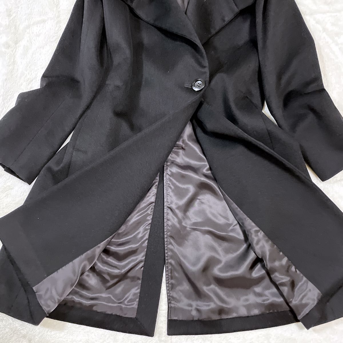 美品 23区 ロロピアーナ 女優襟 ロングコート Aライン 黒 ブラック