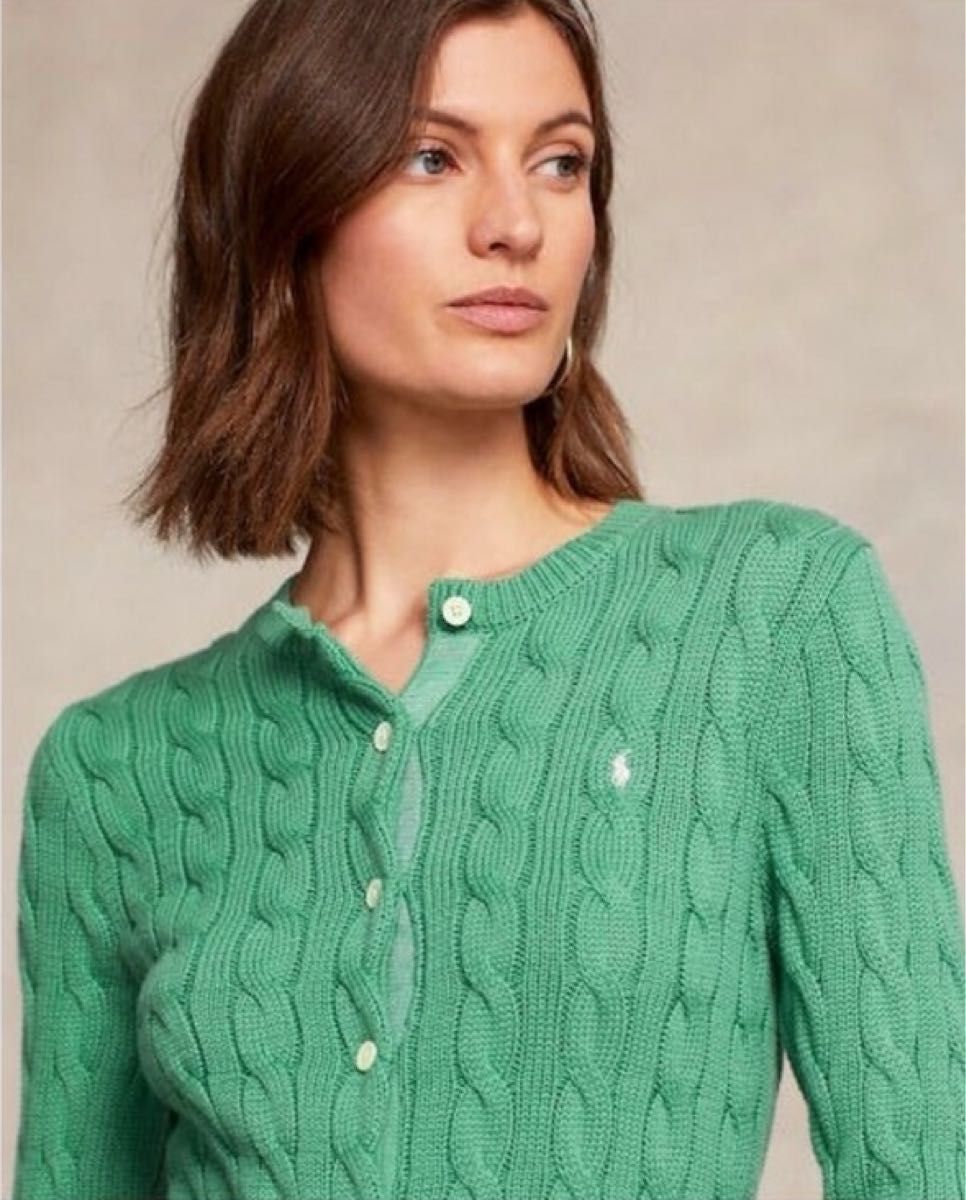 ポロラルフローレン ケーブルニットカーディガン グリーン レディース