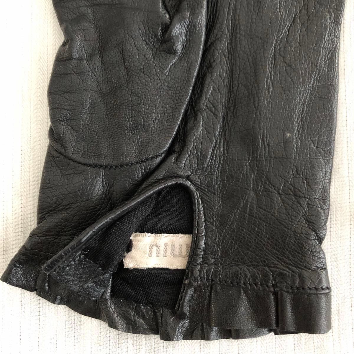 miu miu レザーグローブ 手袋 ミュウミュウ 黒 ブラック 革｜Yahoo
