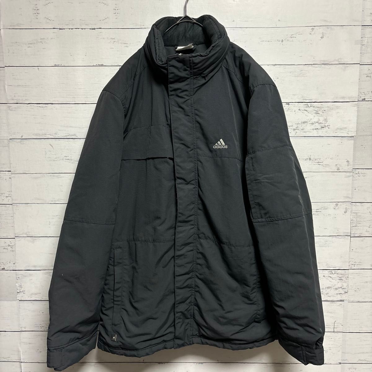 adidas y2k 00s中綿入り ナイロンジャケット ワンポイント刺繍ロゴM 黒