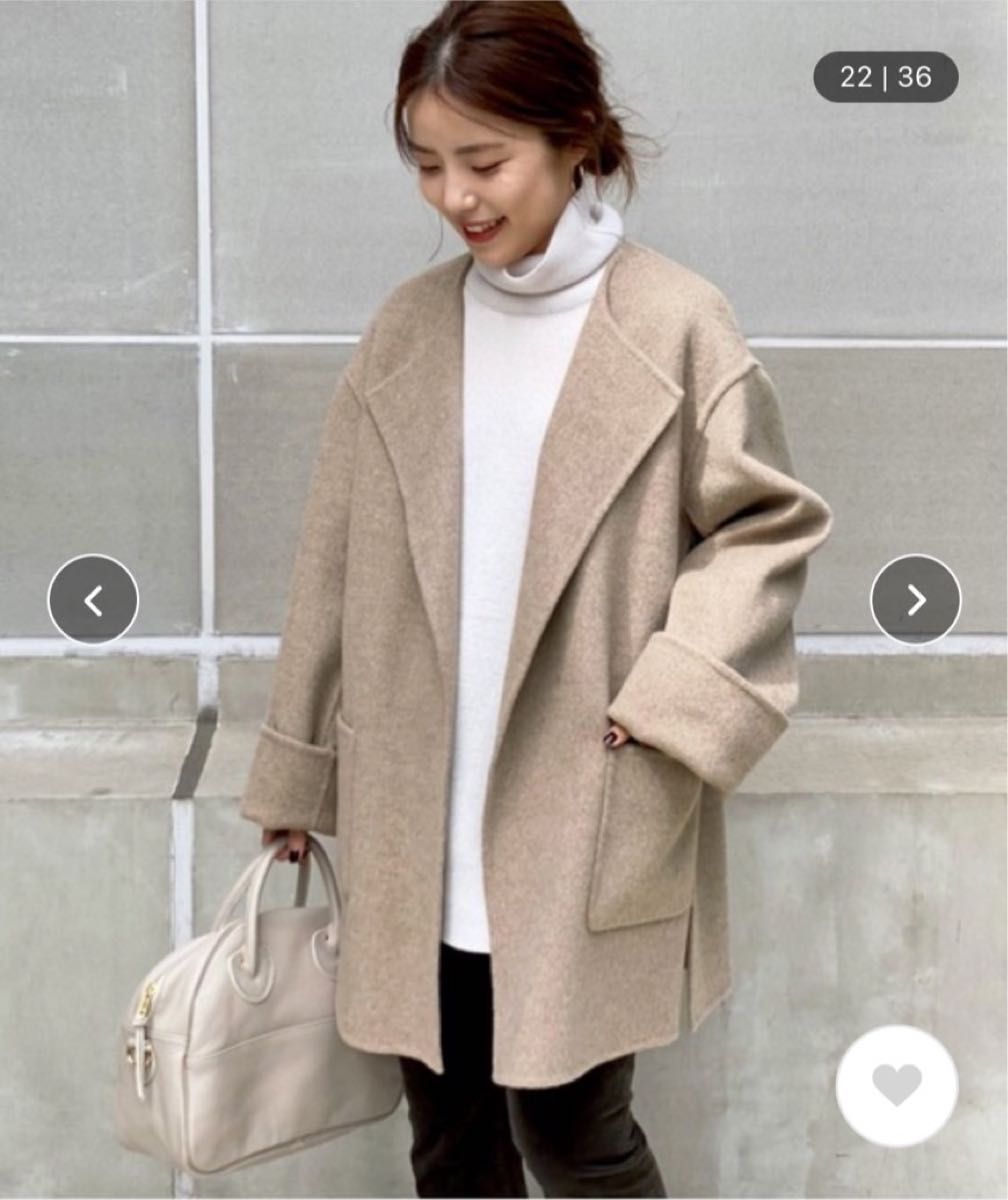 人気 スピックアンドスパン ノーカラーリバーコート ベージュ モカ M