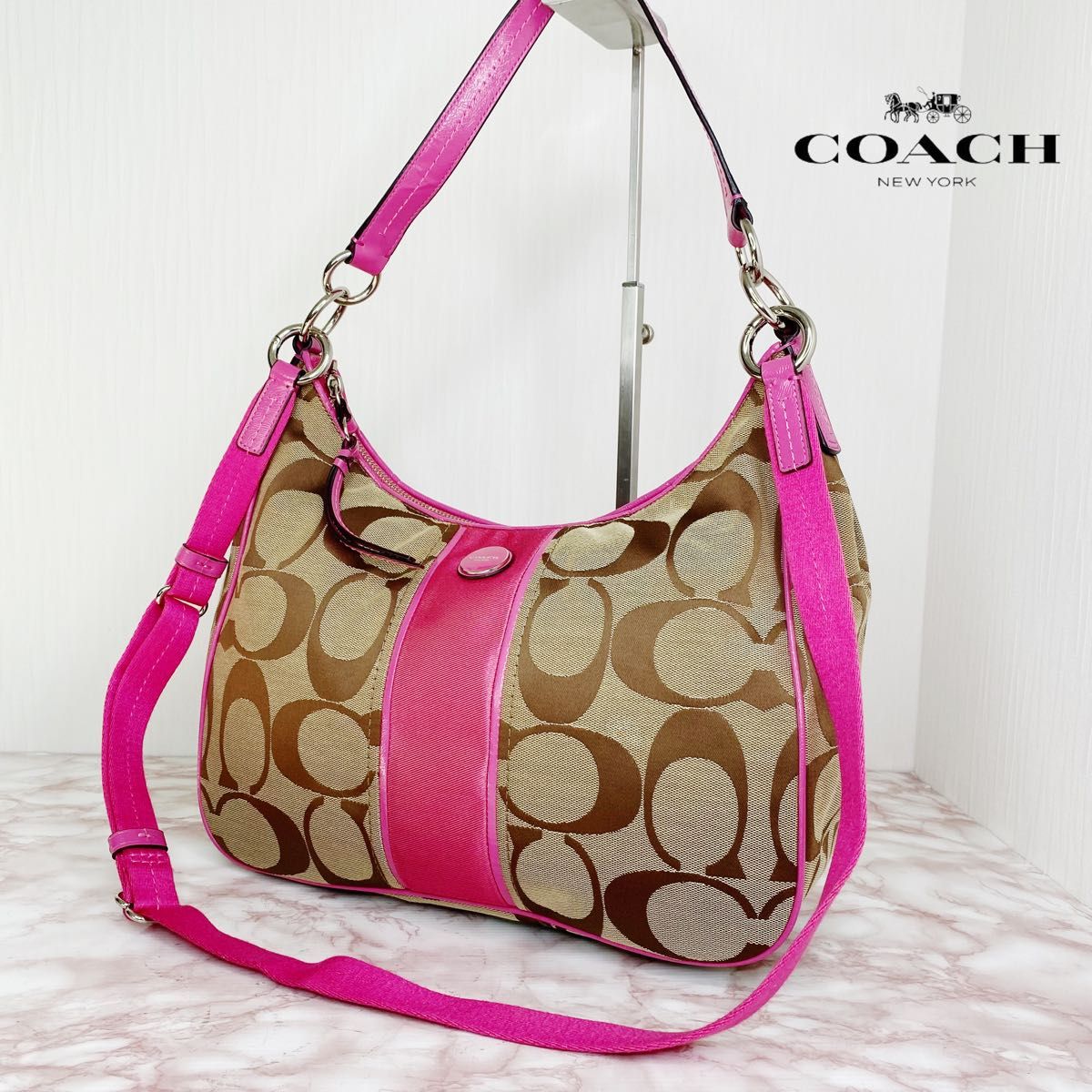 98 COACH コーチ シグネチャー ショルダーバッグ ハンドバッグ 2Way