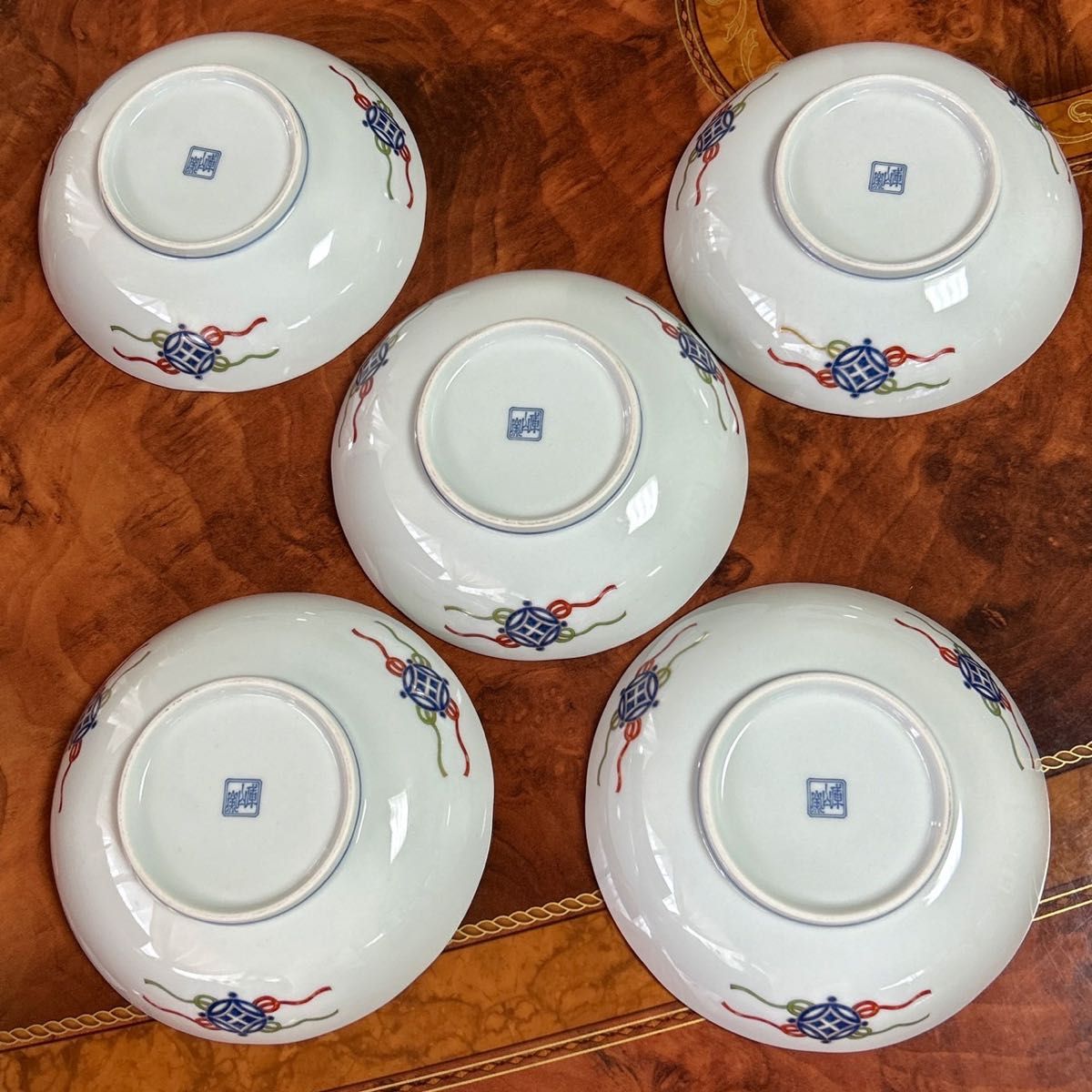 前畑陶器 庫山窯 金彩古伊万里 中鉢揃 5枚セット 中皿 染付山水 色絵