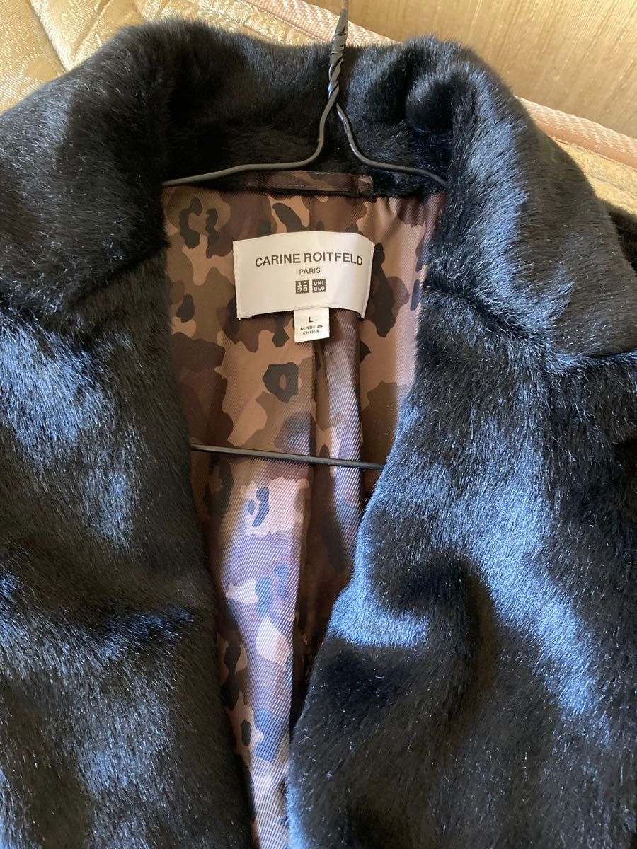 ユニクロ カリーヌロワトフェルド ファータッチコート L 黒 フェイク