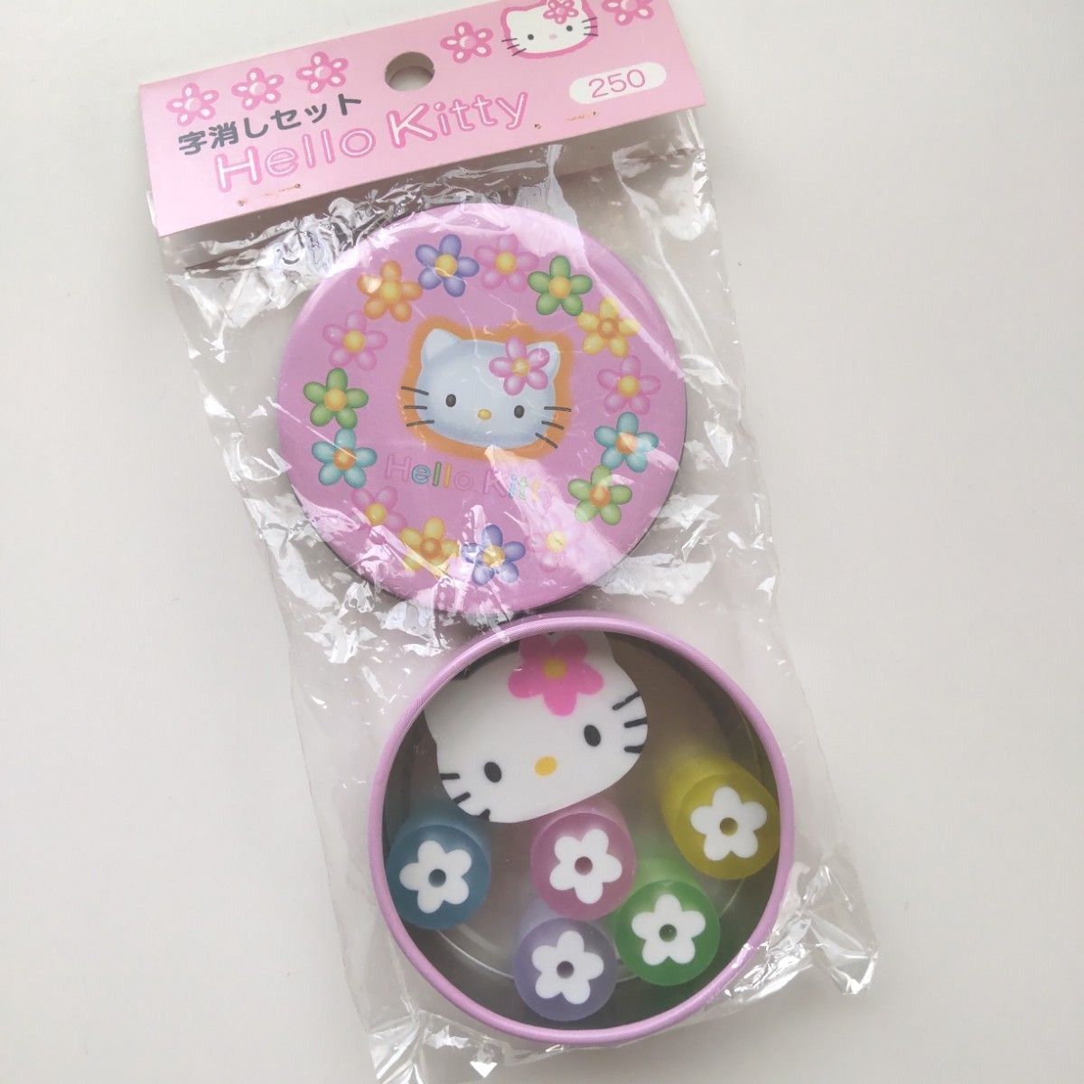当時物 開封済未使用 レトロ】ハローキティ 缶ケース入り 消しゴム