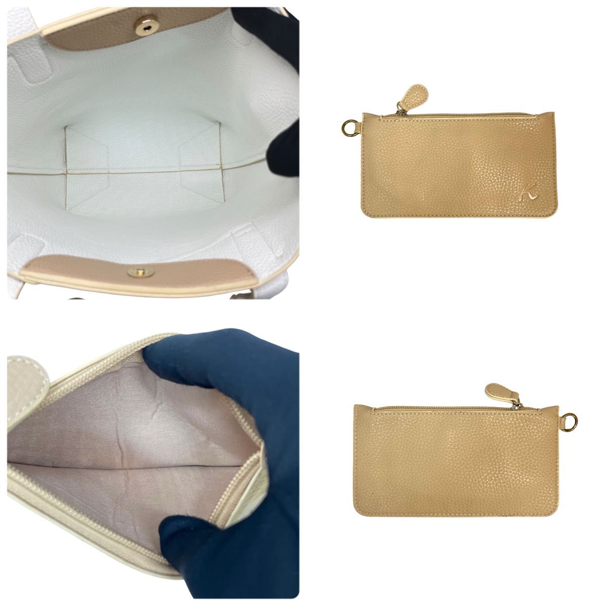 美品 Kitamura キタムラ トートバッグ ポーチ付き レザー ベージュ